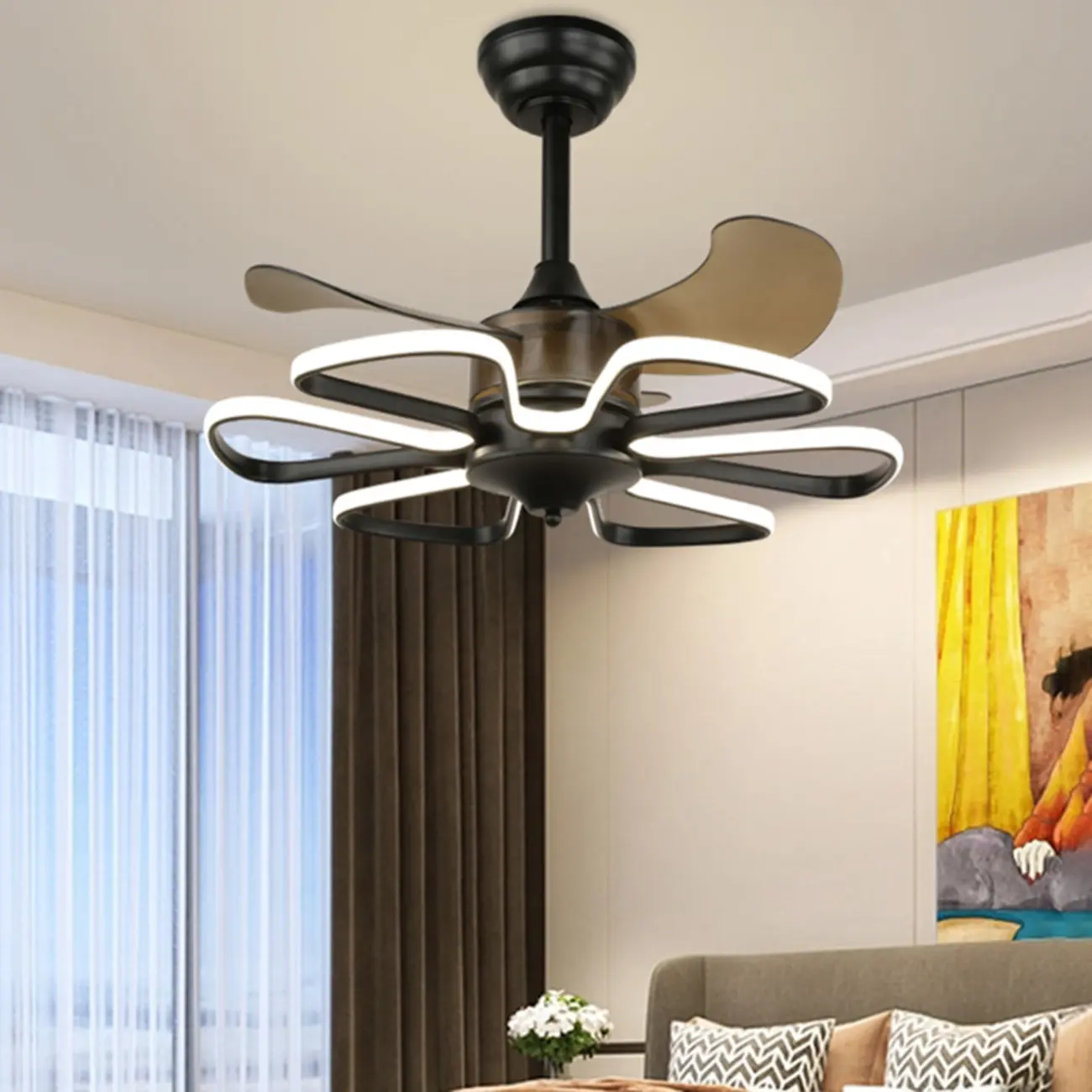 Modern Metal Ceiling Fan with LED Light for Living Room Image - 14 | homeyfad