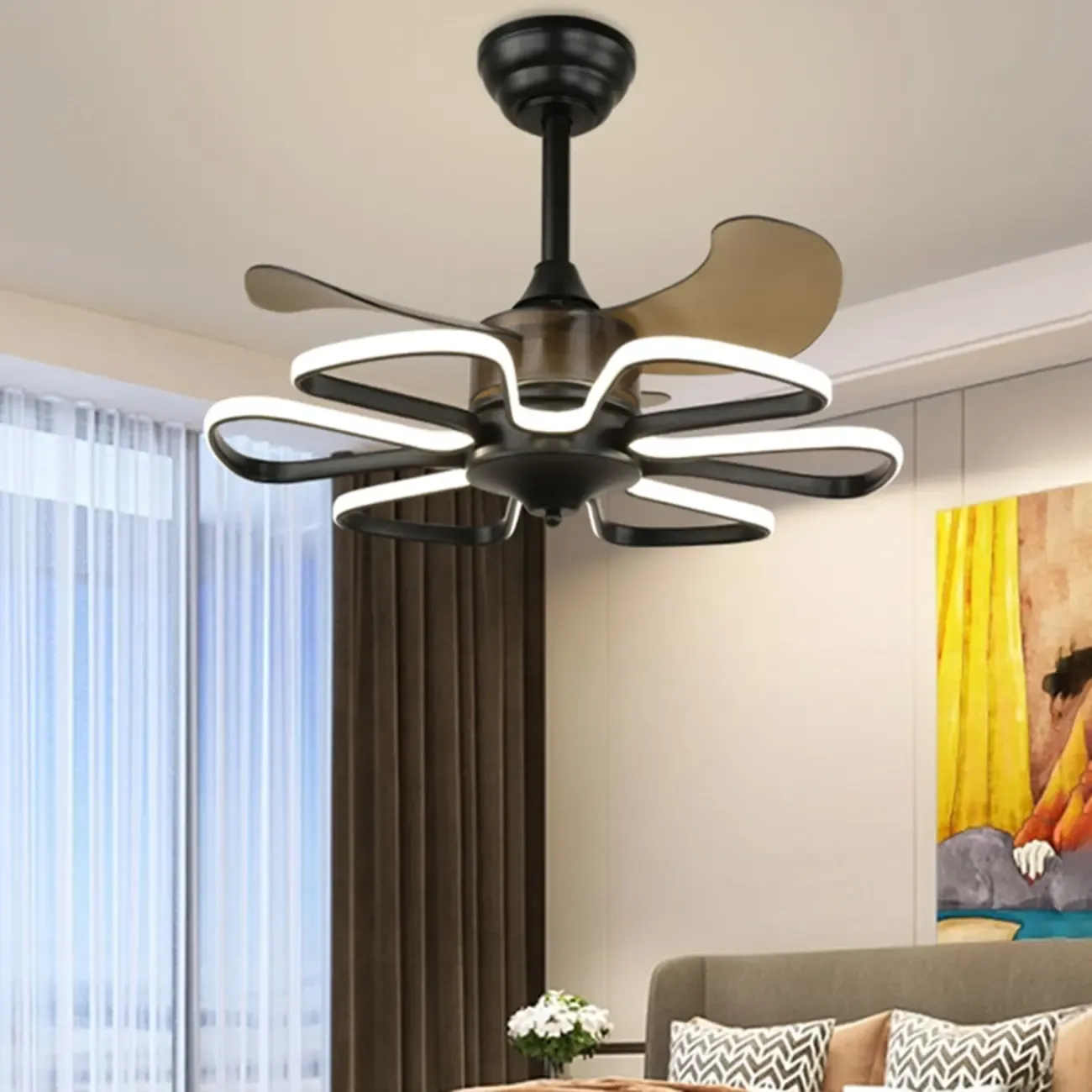 Modern Metal Ceiling Fan with LED Light for Living Room Image - 14