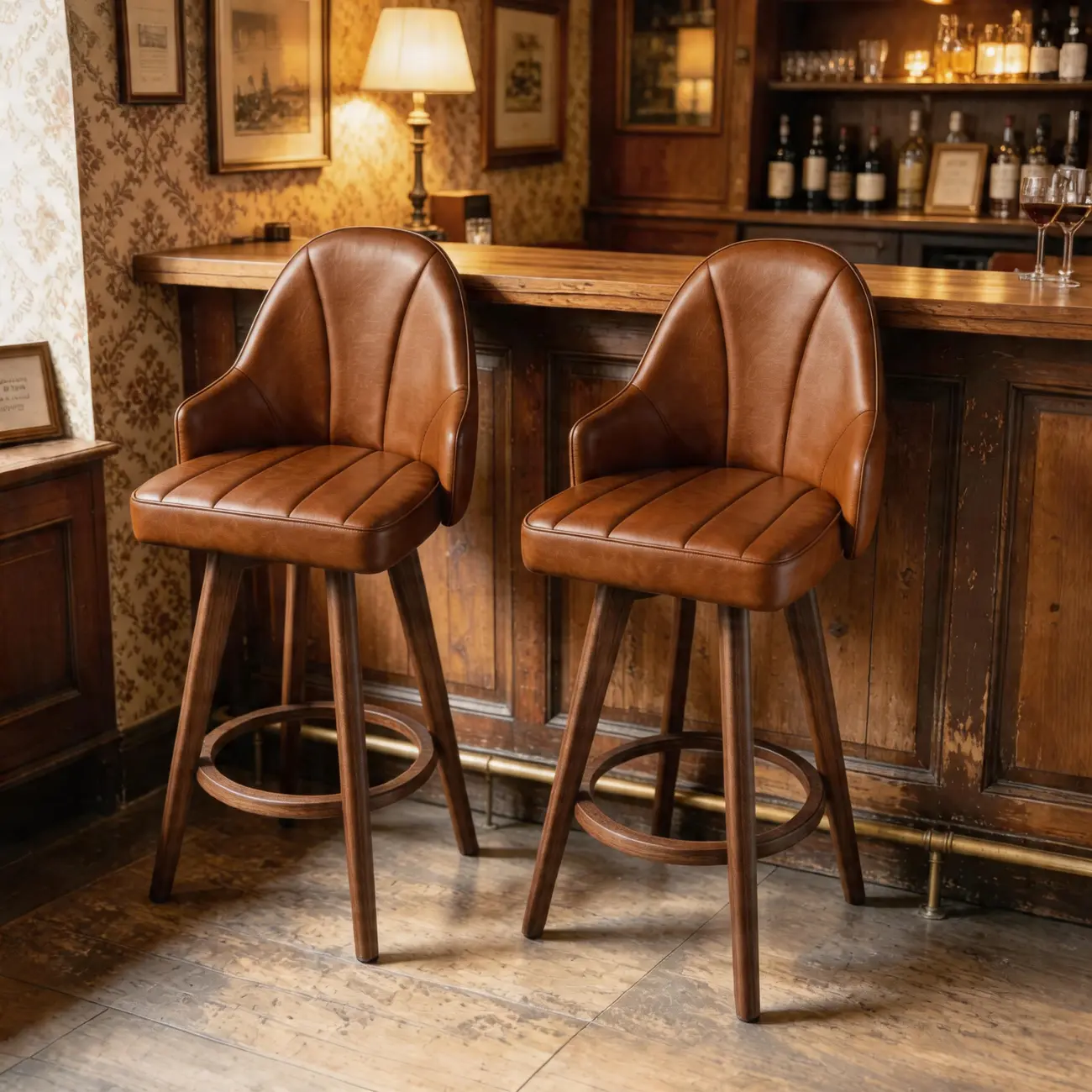 Swivel Mid Century Modern Counter Stools Bouclé & Faux Leather Image - 15 | homeyfad