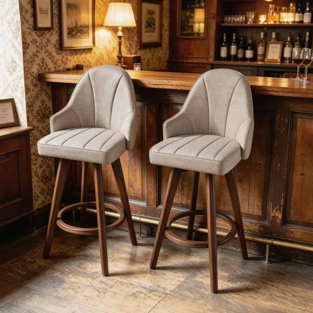 Swivel Mid Century Modern Counter Stools Bouclé & Faux Leather Image - 13 | homeyfad