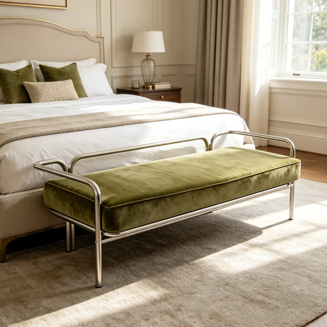 Modern Industrial Upholstery Bedroom Bench with Armrest Image - 10 | homeyfad