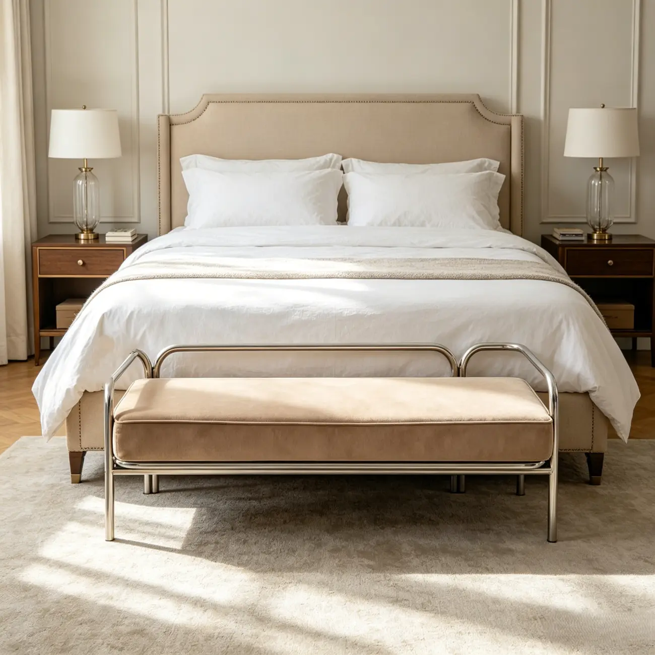 Modern Industrial Upholstery Bedroom Bench with Armrest Image - 4 | homeyfad