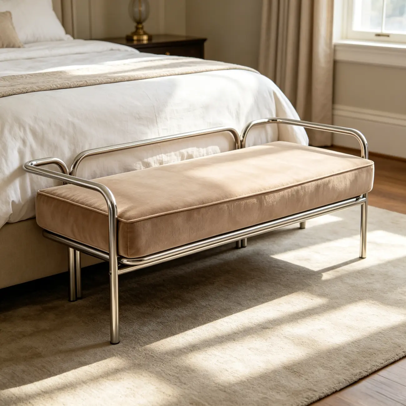 Modern Industrial Upholstery Bedroom Bench with Armrest Image - 6 | homeyfad