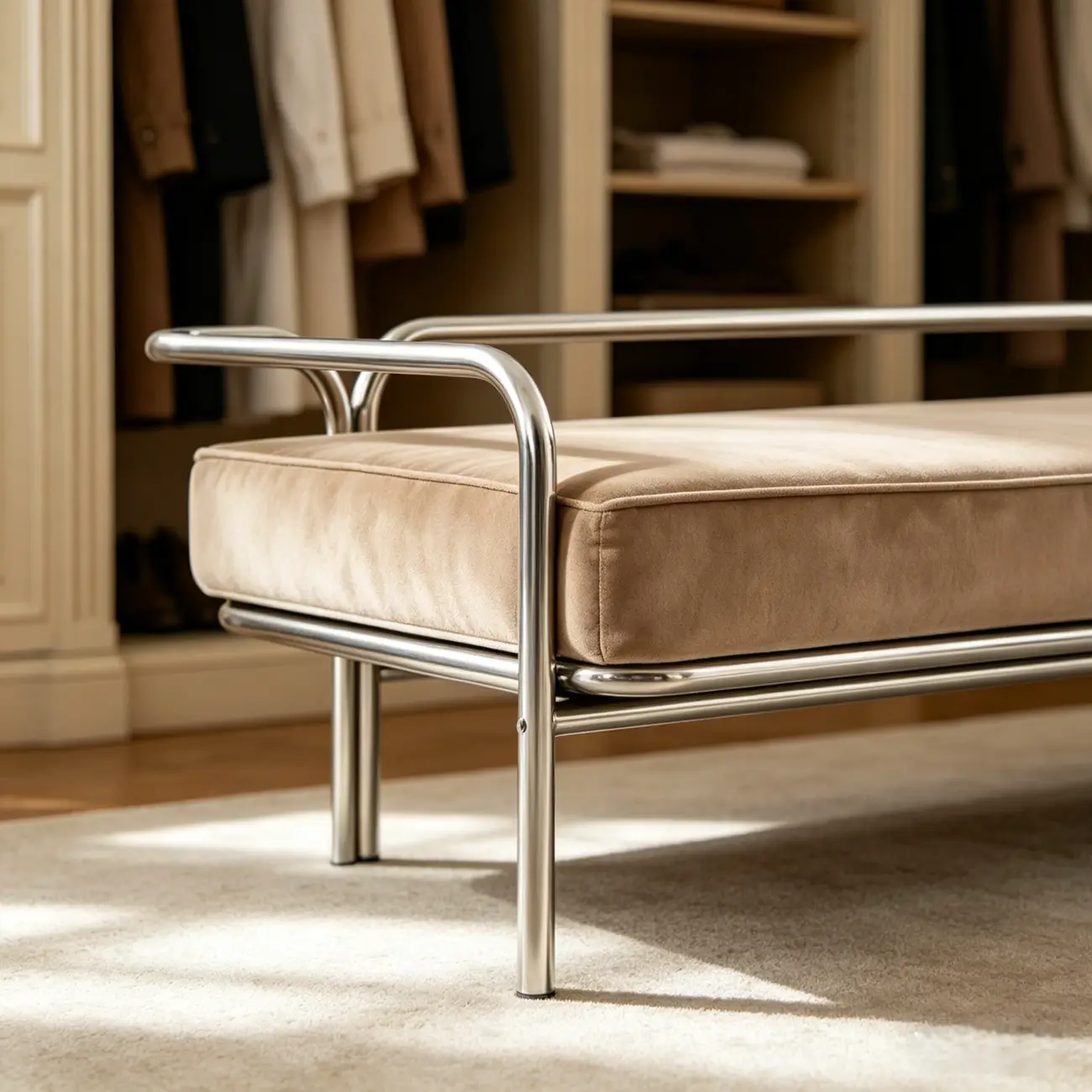 Modern Industrial Upholstery Bedroom Bench with Armrest Image - 8 | homeyfad