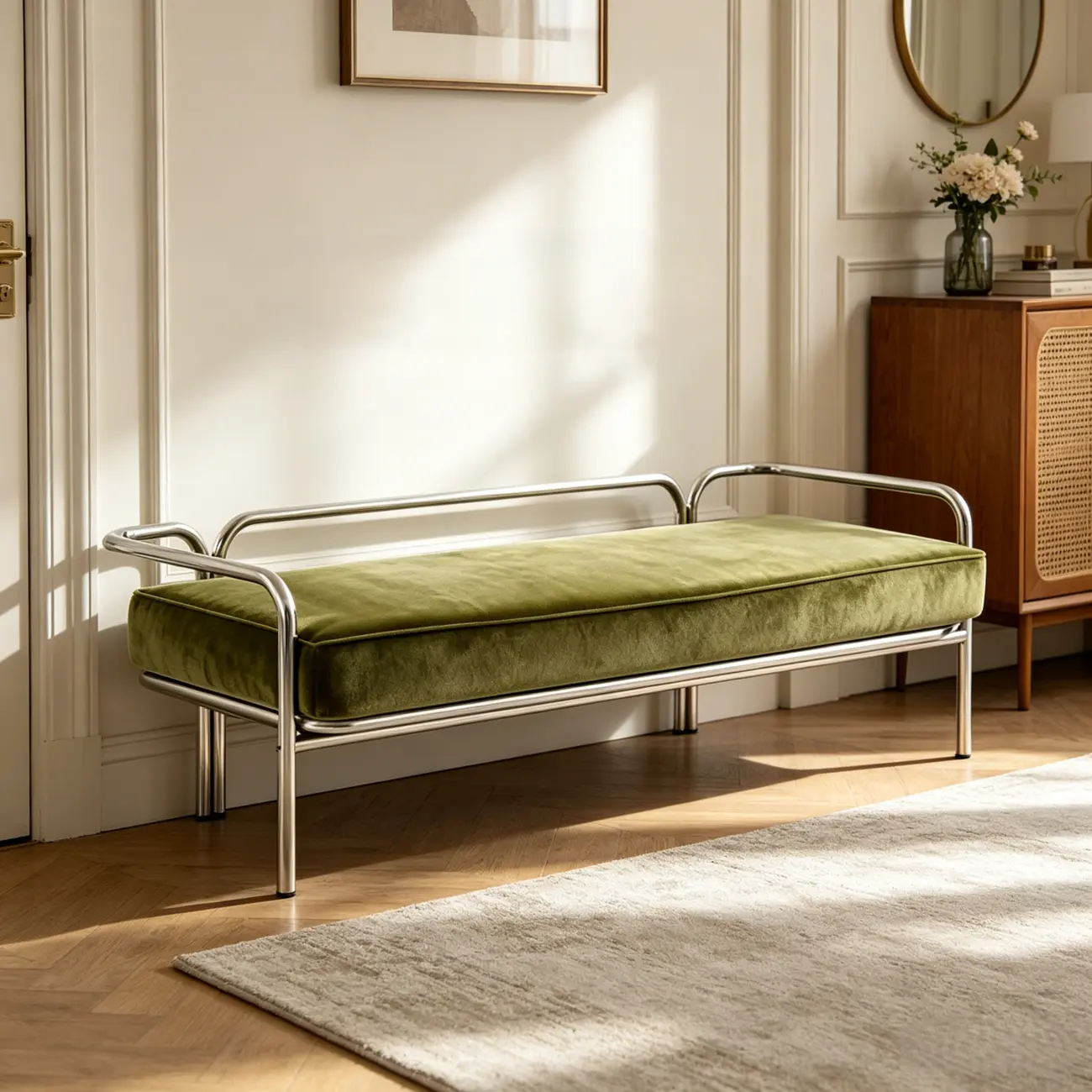 Modern Industrial Upholstery Bedroom Bench with Armrest Image - 2 | homeyfad