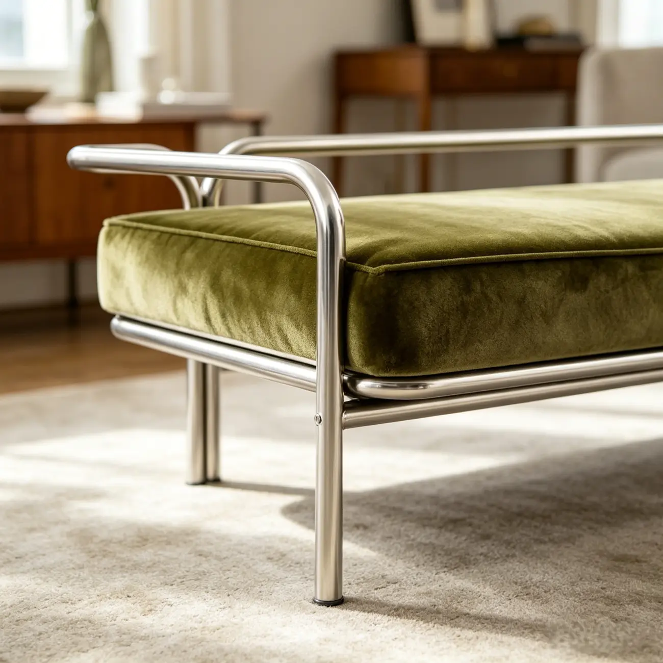 Modern Industrial Upholstery Bedroom Bench with Armrest Image - 9 | homeyfad