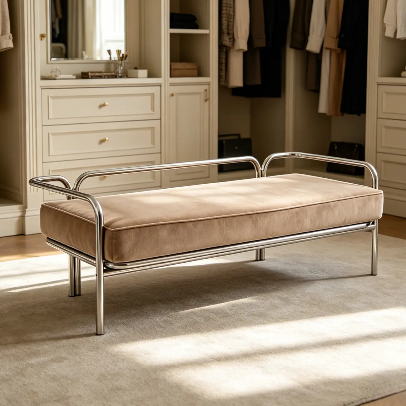 Modern Industrial Upholstery Bedroom Bench with Armrest Image - 1 | homeyfad