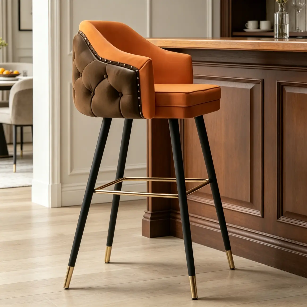 Mid-century Modern Upholstered Tufted Back Tuxedo Counter Stools Image - 15 | homeyfad