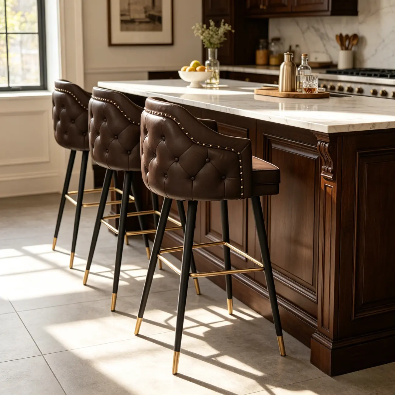 Mid-century Modern Upholstered Tufted Back Tuxedo Counter Stools Image - 5 | homeyfad