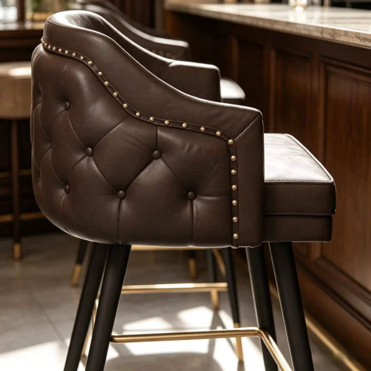 Mid-century Modern Upholstered Tufted Back Tuxedo Counter Stools Image - 10 | homeyfad