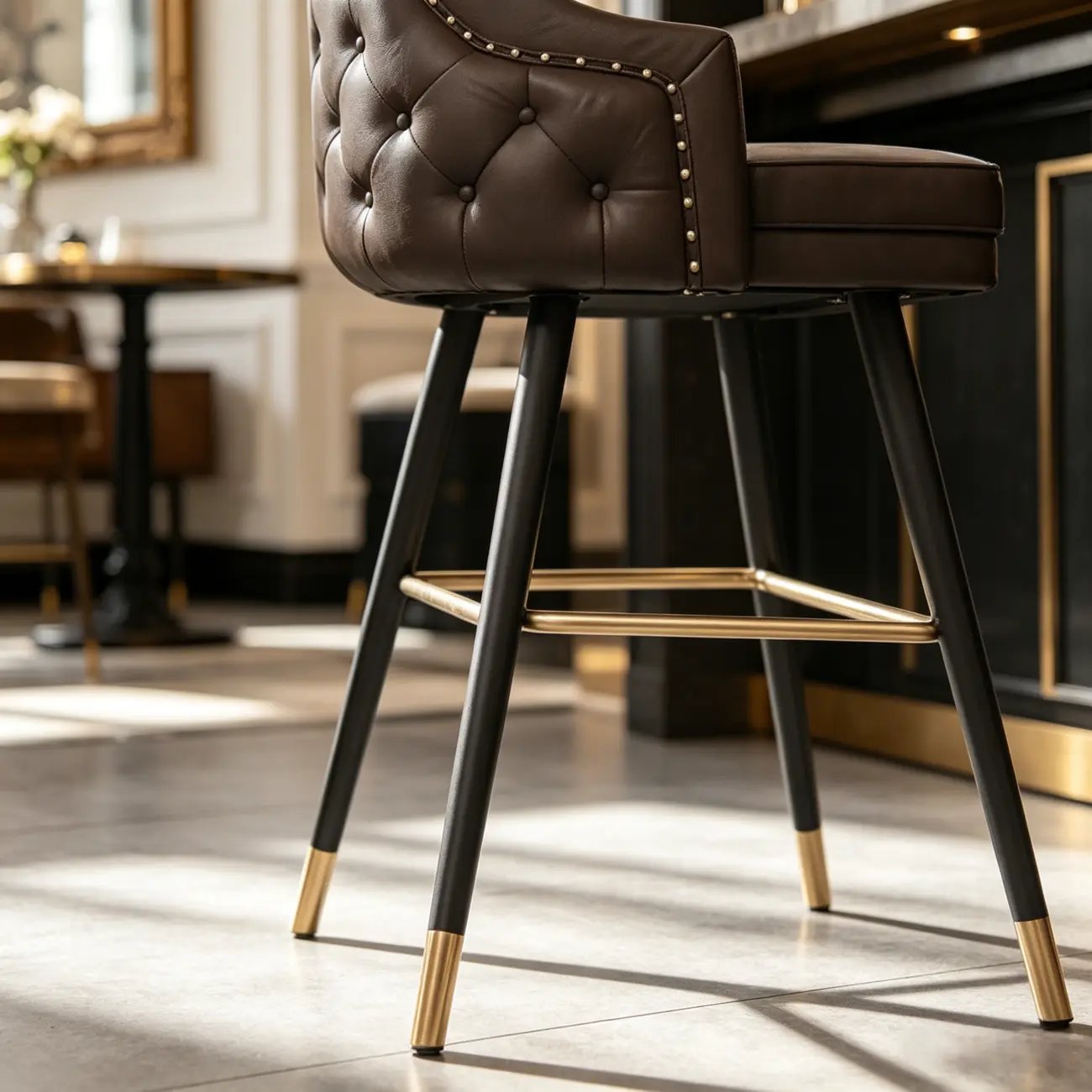 Mid-century Modern Upholstered Tufted Back Tuxedo Counter Stools Image - 11 | homeyfad