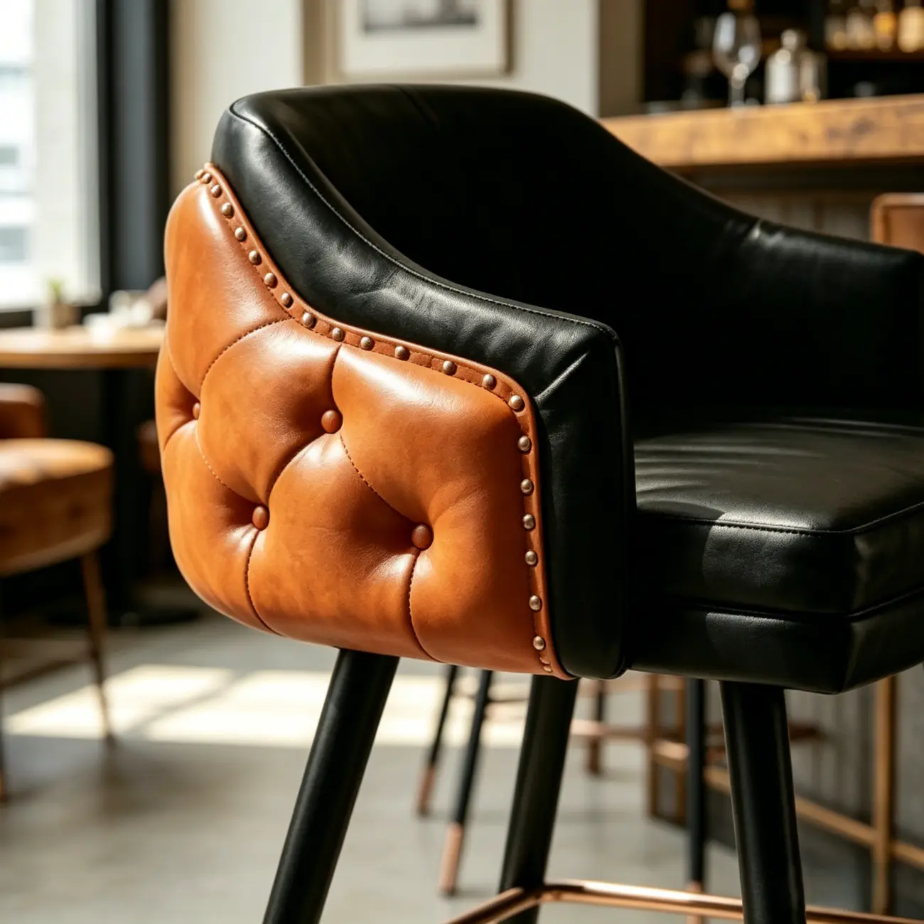 Mid-century Modern Upholstered Tufted Back Tuxedo Counter Stools Image - 9 | homeyfad