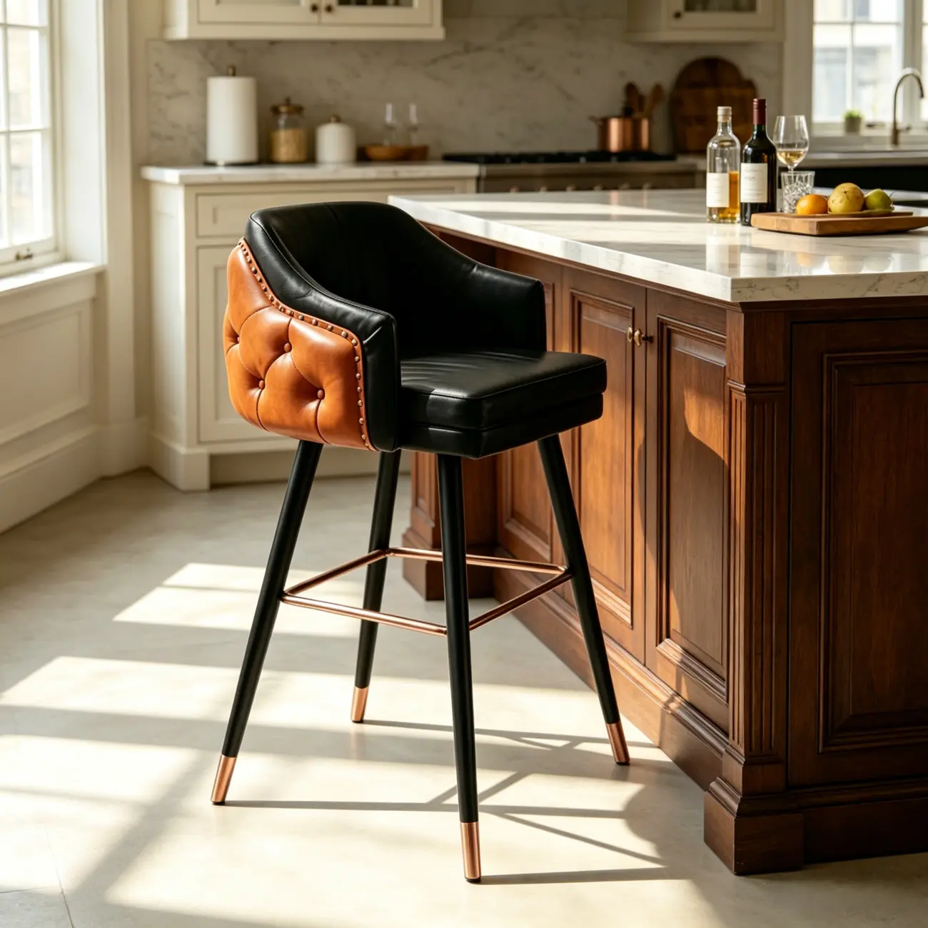 Mid-century Modern Upholstered Tufted Back Tuxedo Counter Stools Image - 3 | homeyfad