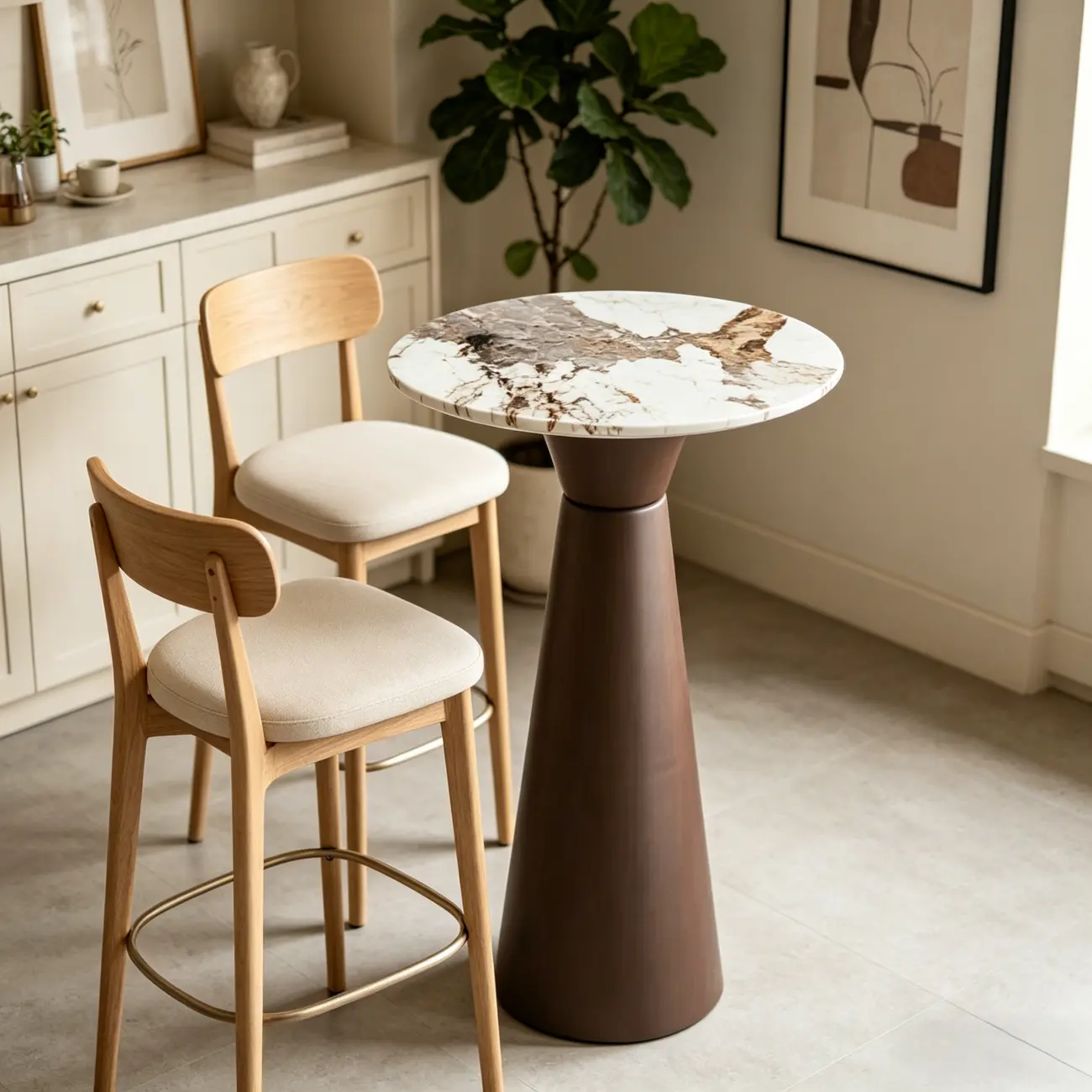 Nordic Small Round Bar Table with Stump Base Image - 17 | homeyfad