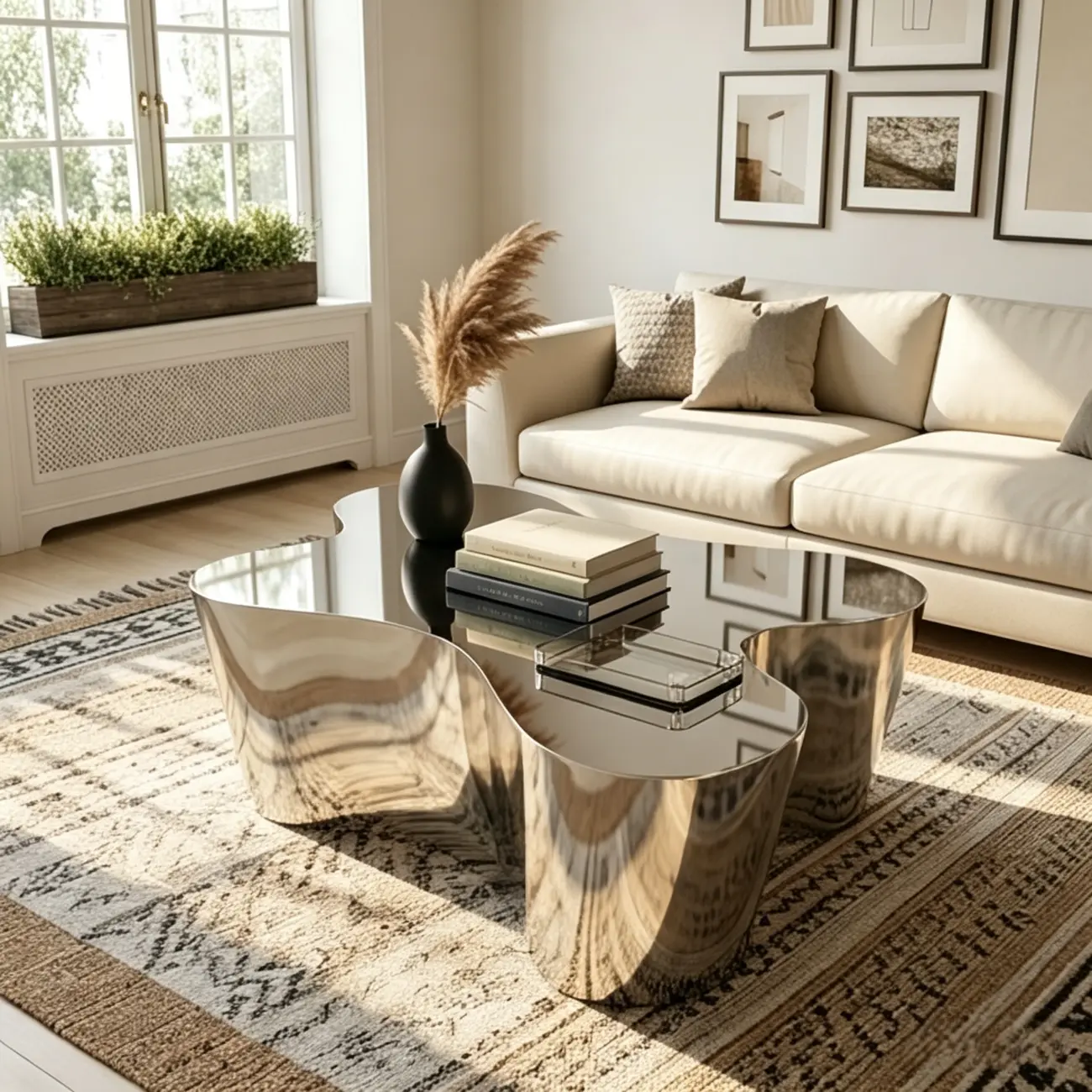 Abstract Modern Metal Mirror Coffee Table Image - 6 | homeyfad