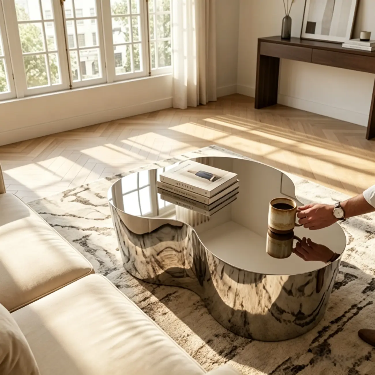 Abstract Modern Metal Mirror Coffee Table Image - 17 | homeyfad