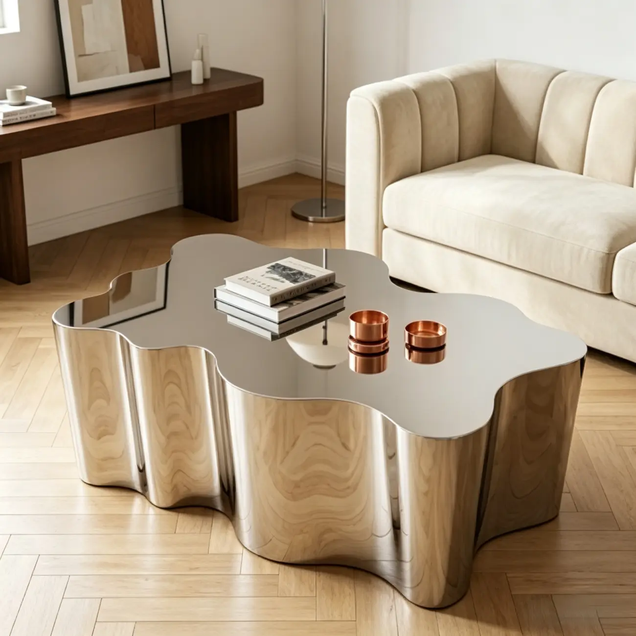Abstract Modern Metal Mirror Coffee Table Image - 18 | homeyfad