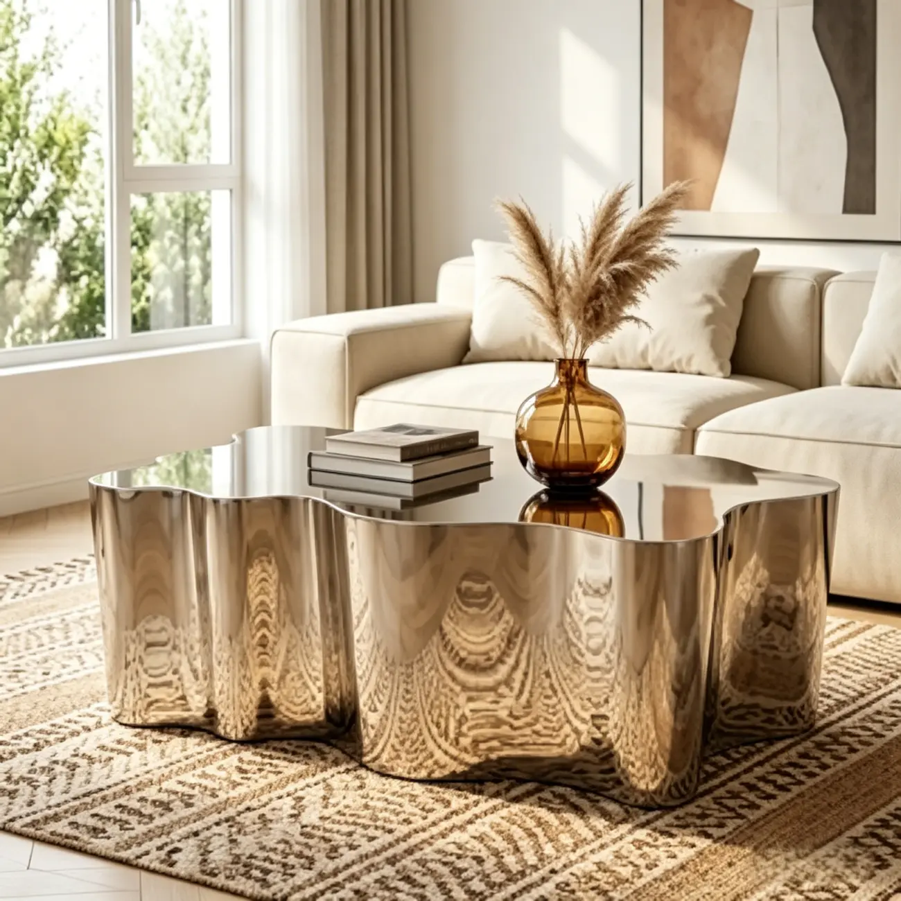 Abstract Modern Metal Mirror Coffee Table Image - 7 | homeyfad