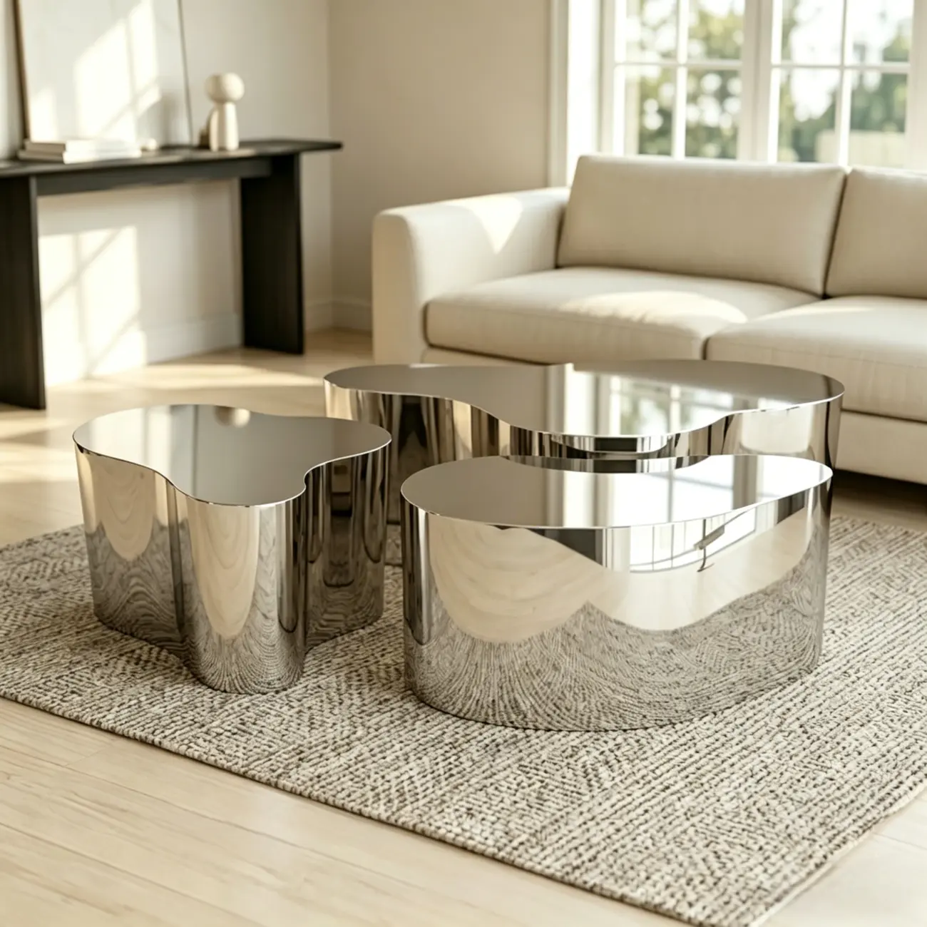 Abstract Modern Metal Mirror Coffee Table Image - 5 | homeyfad
