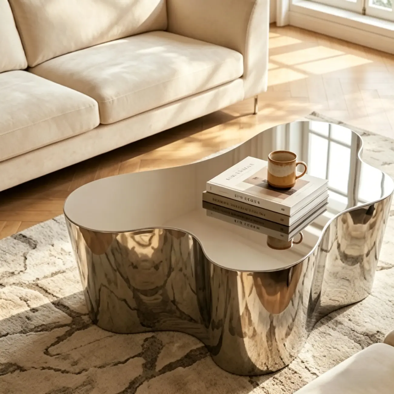 Abstract Modern Metal Mirror Coffee Table Image - 2 | homeyfad