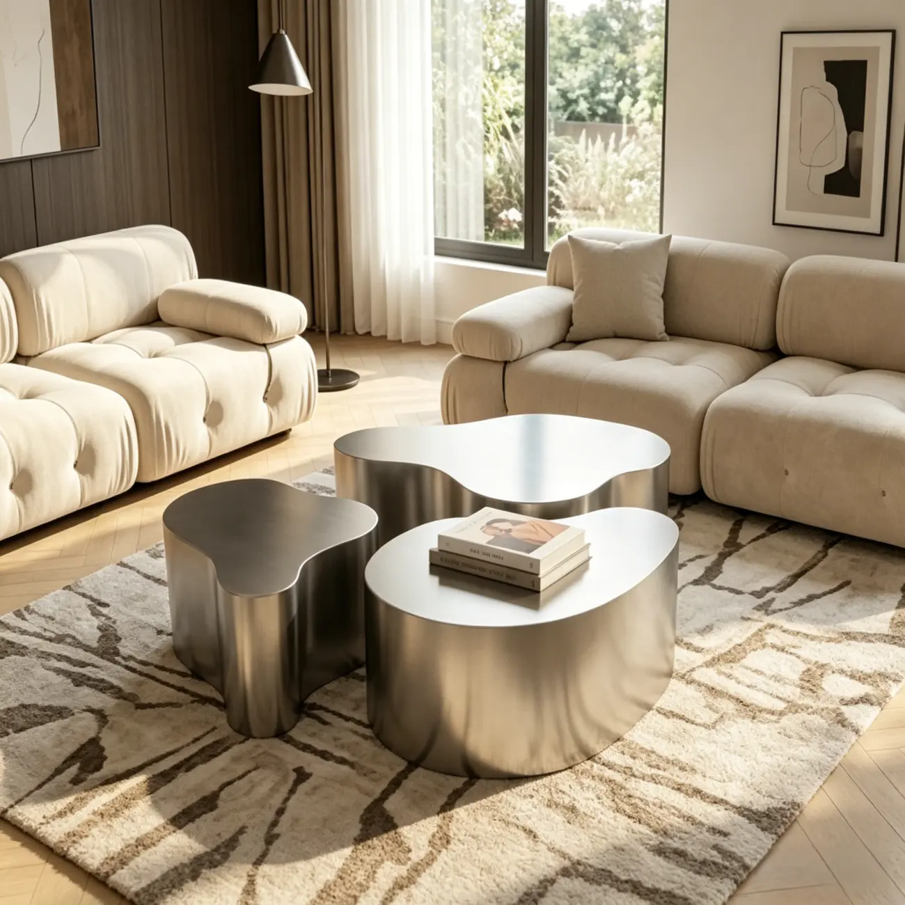 Abstract Modern Metal Mirror Coffee Table Image - 4 | homeyfad