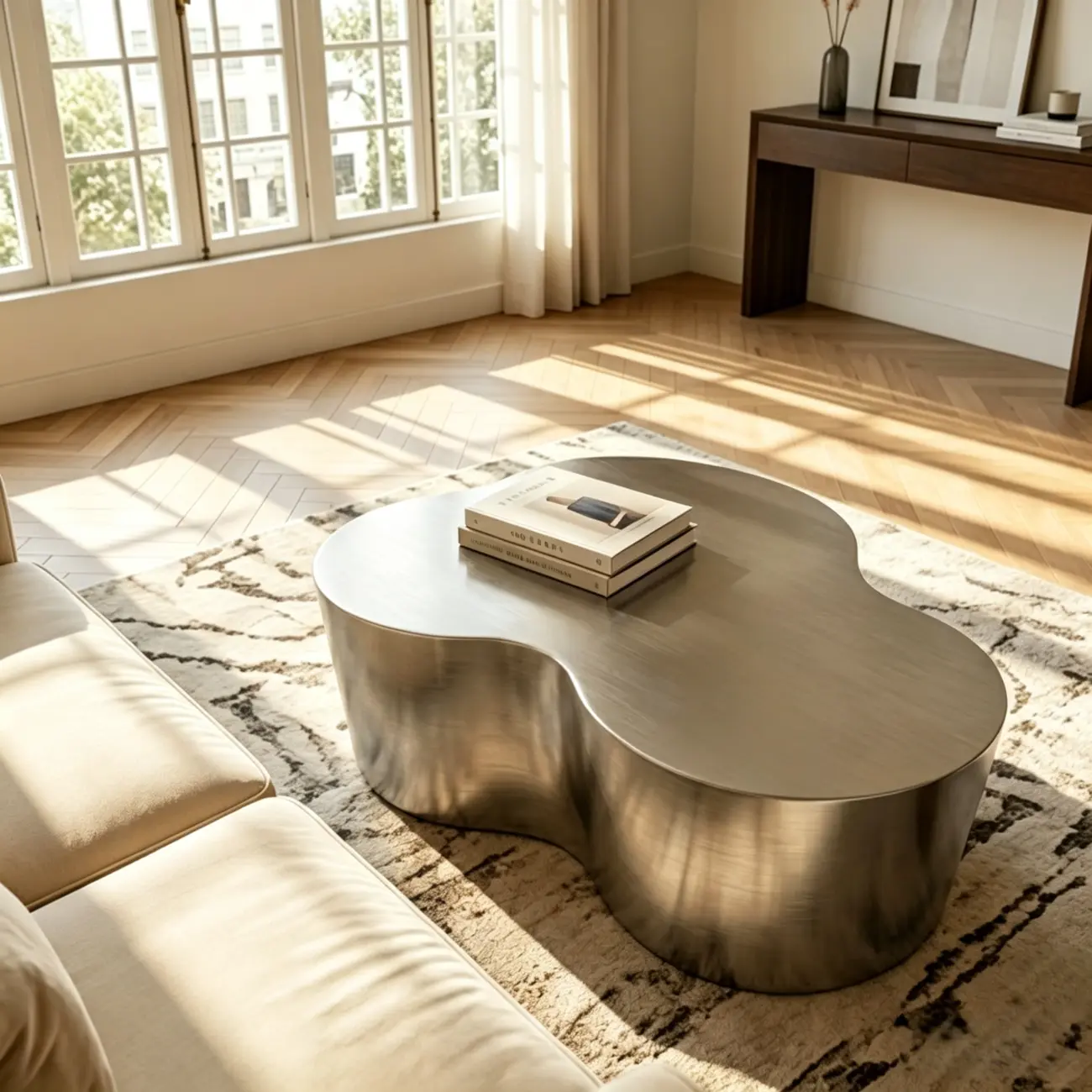 Abstract Modern Metal Mirror Coffee Table Image - 12 | homeyfad