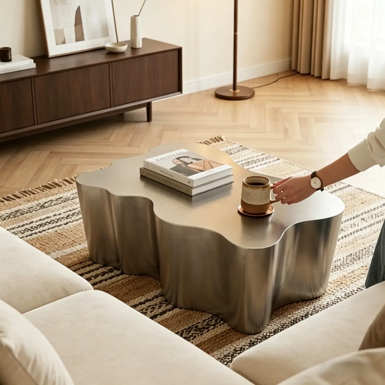 Abstract Modern Metal Mirror Coffee Table Image - 11 | homeyfad