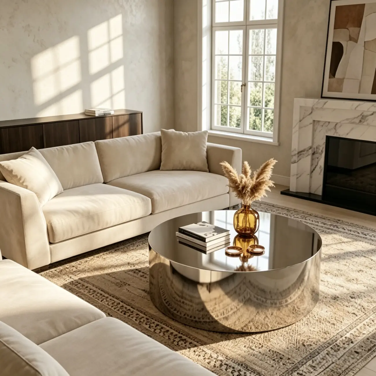 Metal Mirror Round Coffee Table Image - 15 | homeyfad