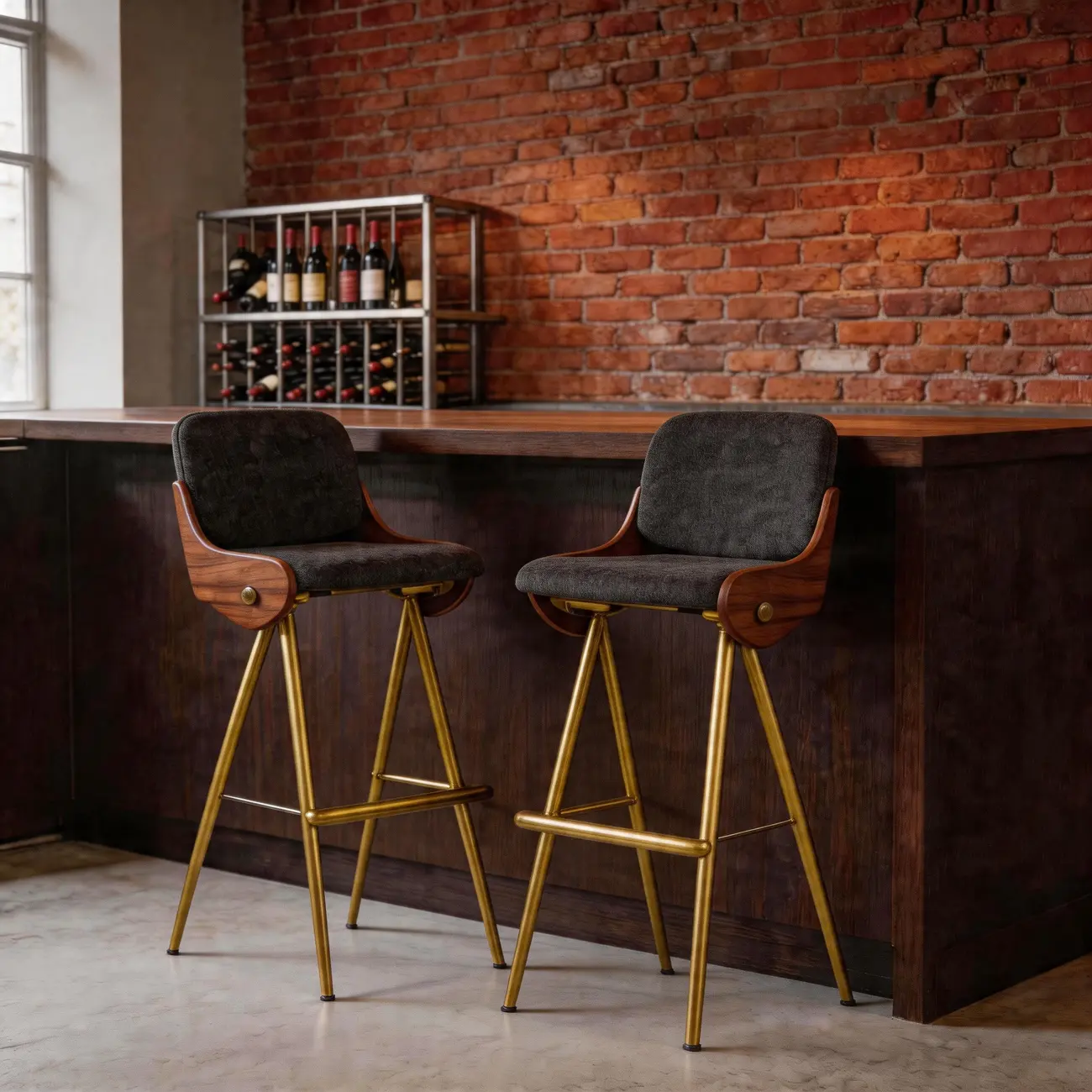 Modern Industrial Curved Back 30" Bar Stool With Footrest Image - 10 | homeyfad