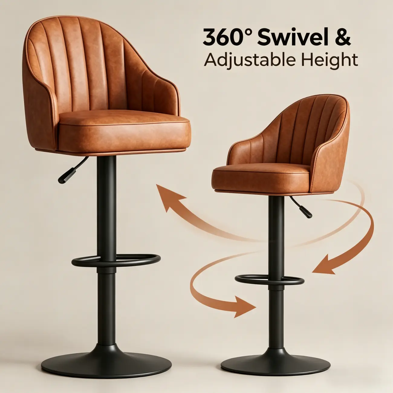 Mid-Century Modern Leather Bar Stool Swivel Adjustable Height Image - 6 | homeyfad