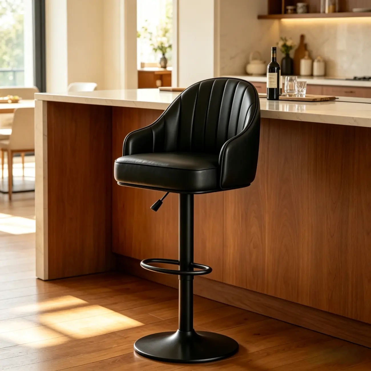 Mid-Century Modern Leather Bar Stool Swivel Adjustable Height Image - 10 | homeyfad