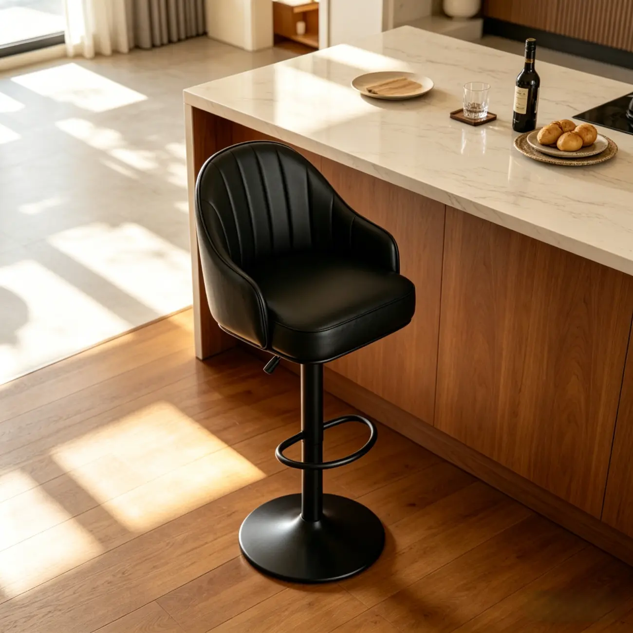 Mid-Century Modern Leather Bar Stool Swivel Adjustable Height Image - 11 | homeyfad