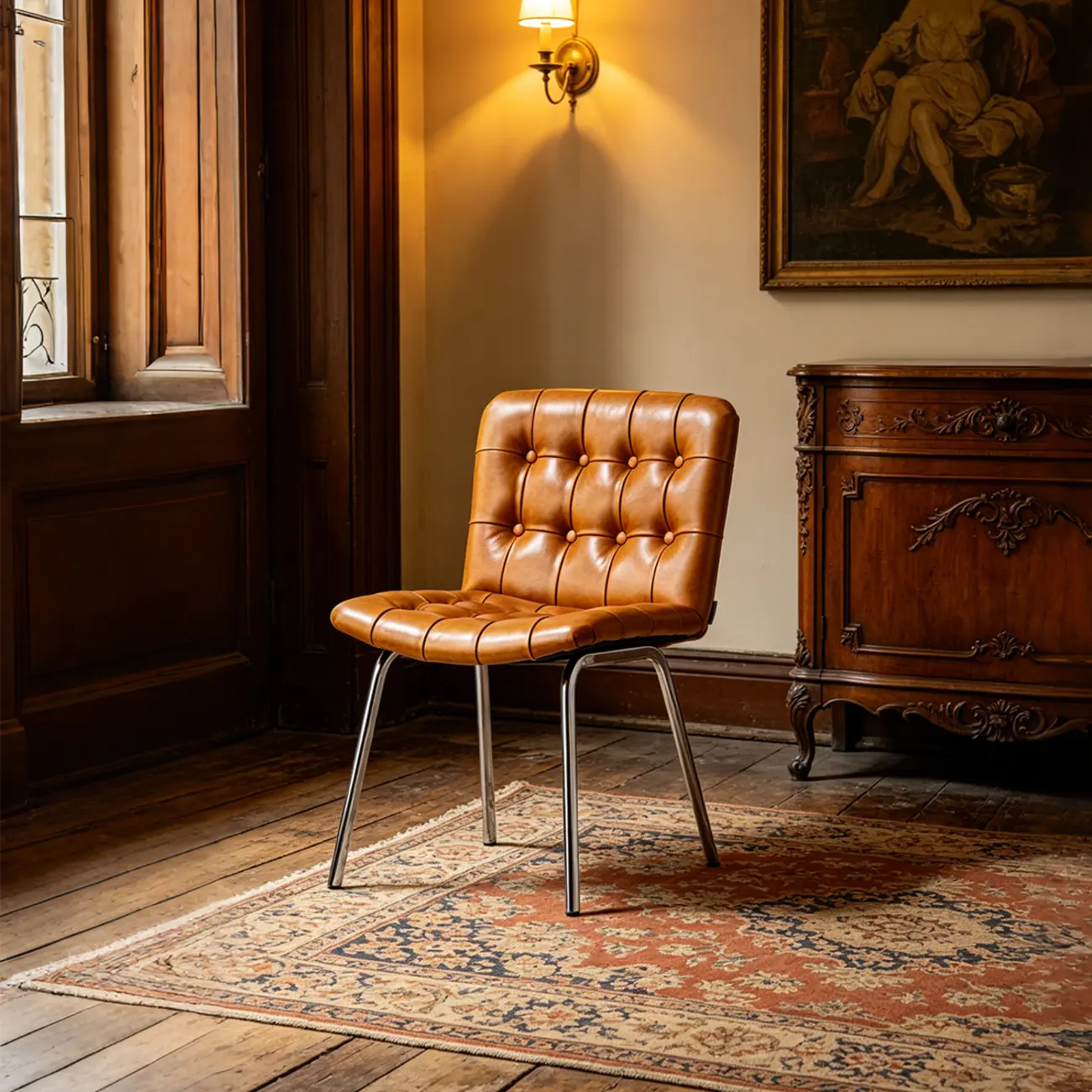 Industrial Modern Button-tufted Back Leather Dining Chairs Image - 9 | homeyfad