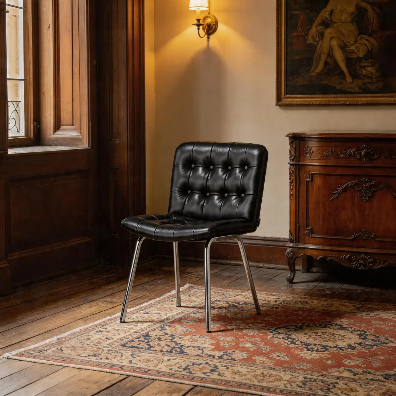 Industrial Modern Button-tufted Back Leather Dining Chairs Image - 10 | homeyfad