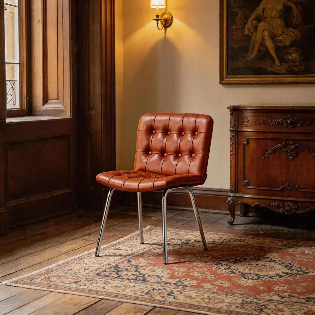 Industrial Modern Button-tufted Back Leather Dining Chairs Image - 11 | homeyfad