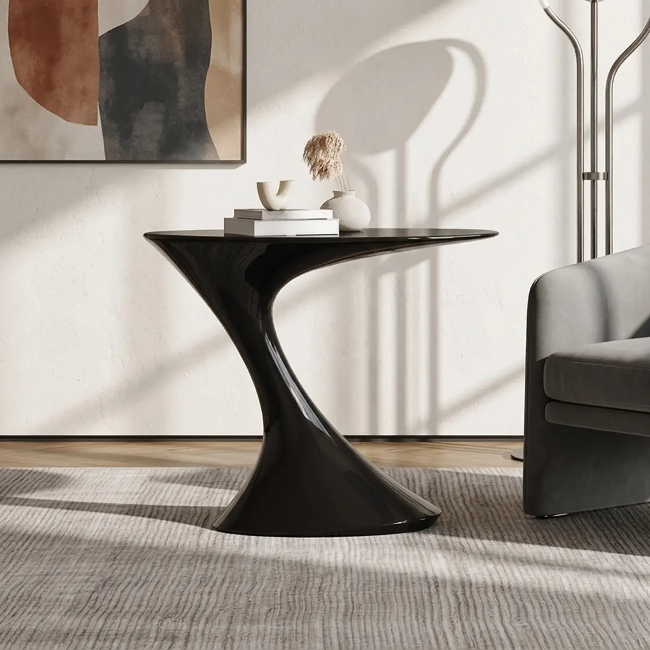 Minimalist Steel Oval Top Retro End Table For Living Room Image - 3 | homeyfad