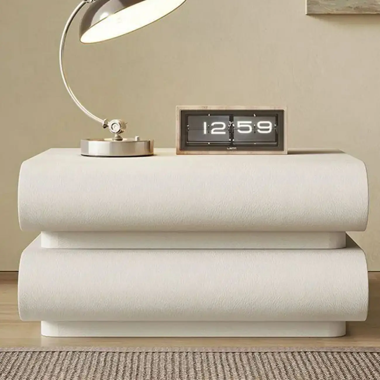 Modern White Pine Wood Leather 2-Drawer Nightstand Image - 1 | homeyfad