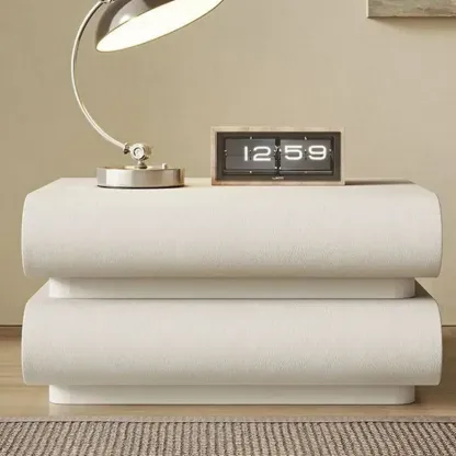 Modern White Pine Wood Leather 2-Drawer Nightstand Image - 1