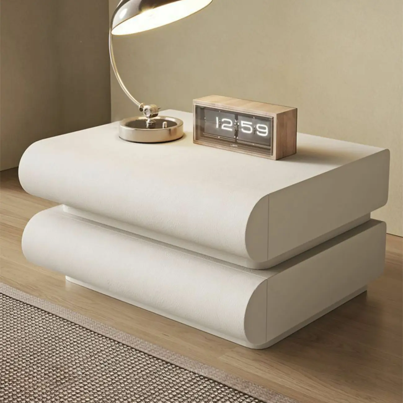 Modern White Pine Wood Leather 2-Drawer Nightstand Image - 3 | homeyfad