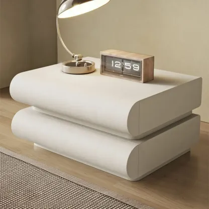 Modern White Pine Wood Leather 2-Drawer Nightstand Image - 3