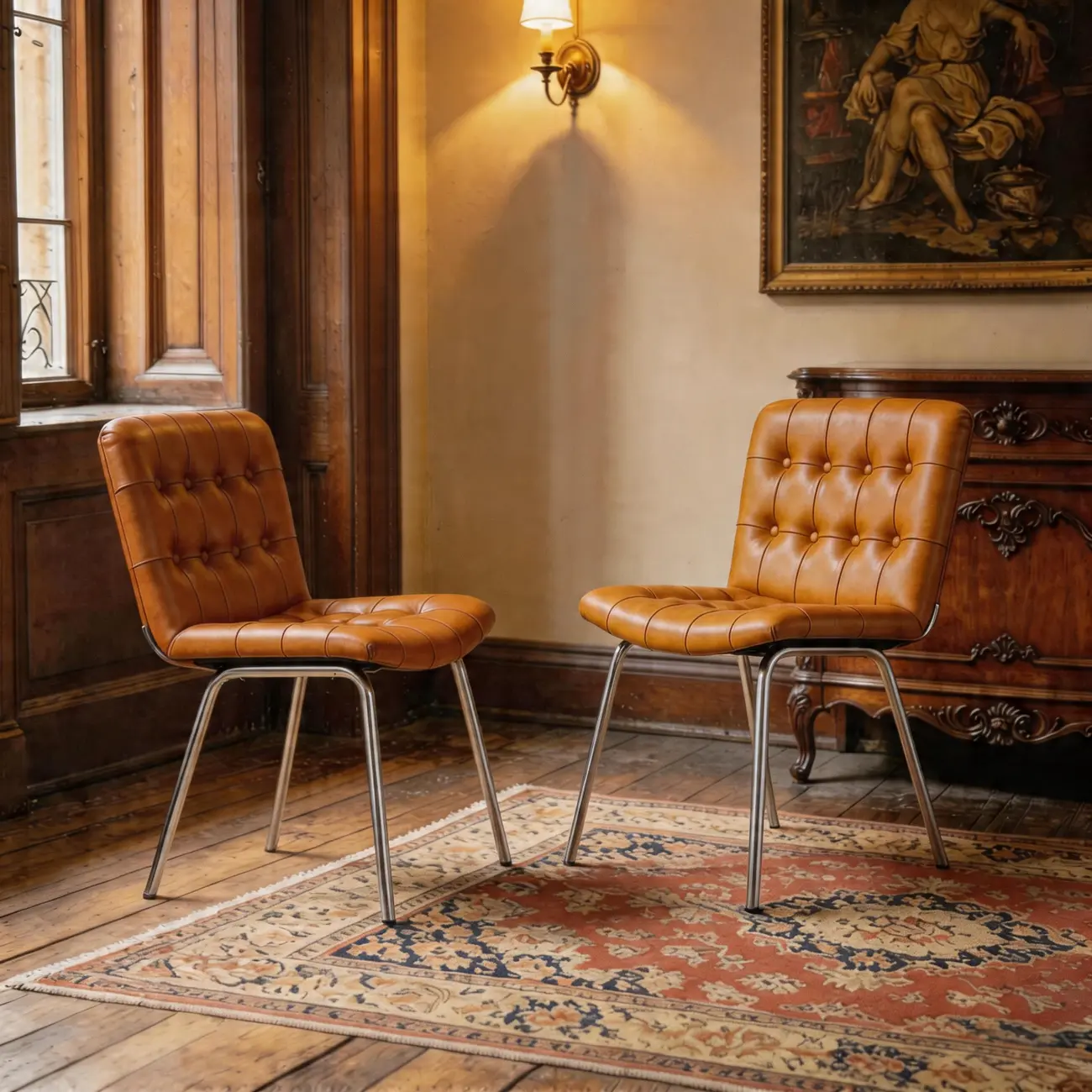 Industrial Modern Button-tufted Back Leather Dining Chairs Image - 12 | homeyfad