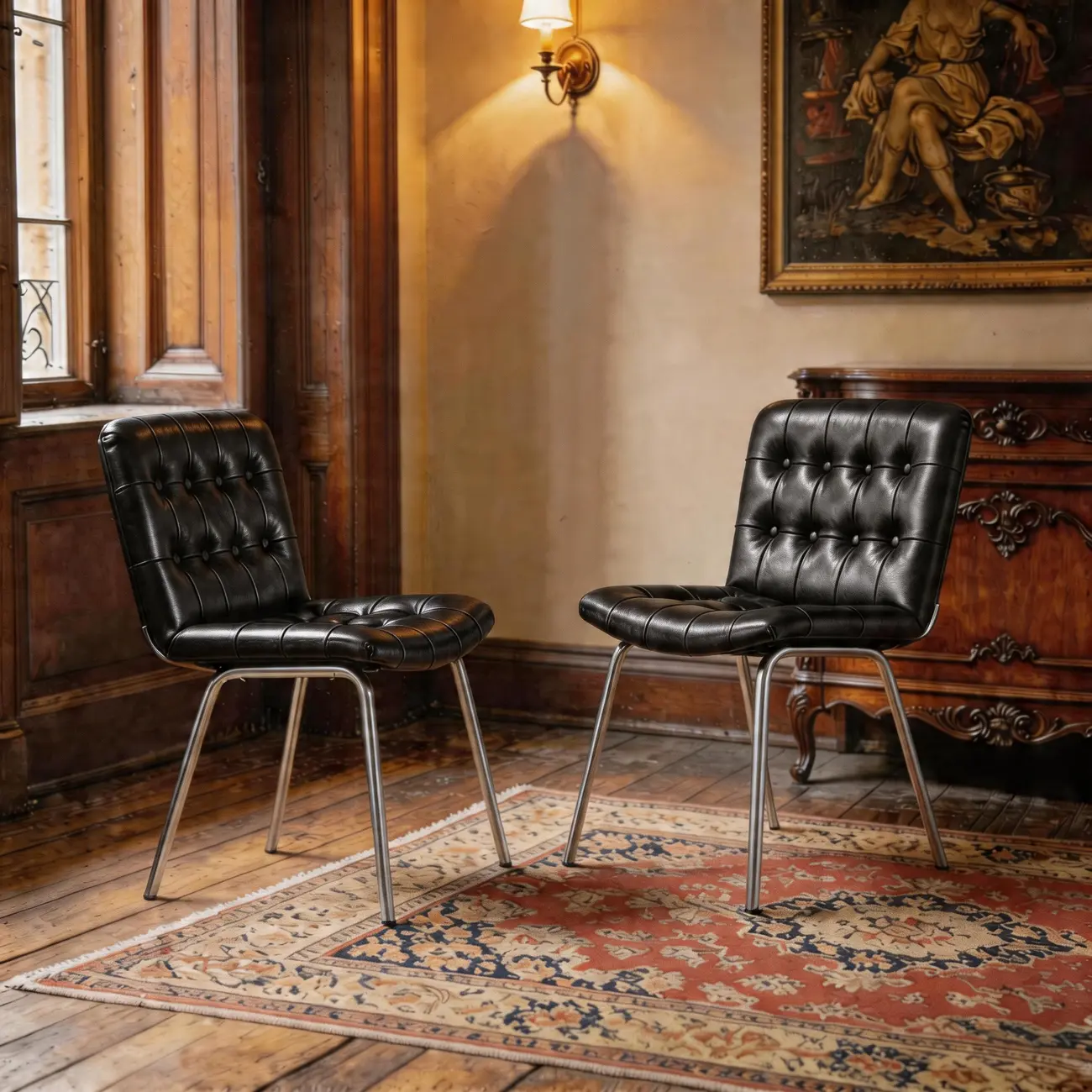 Industrial Modern Button-tufted Back Leather Dining Chairs Image - 14 | homeyfad