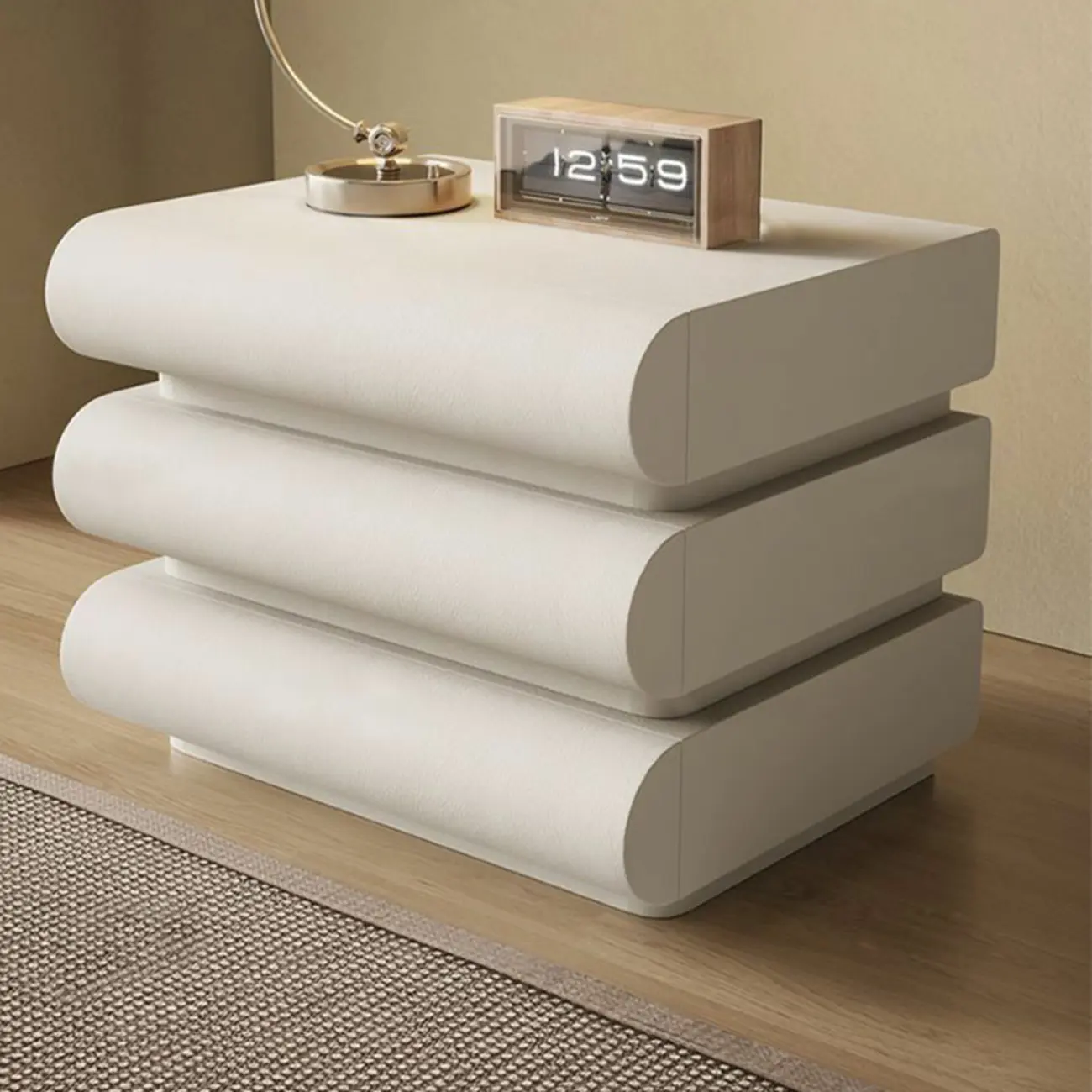 Modern White Pine Wood Leather 2-Drawer Nightstand Image - 4 | homeyfad