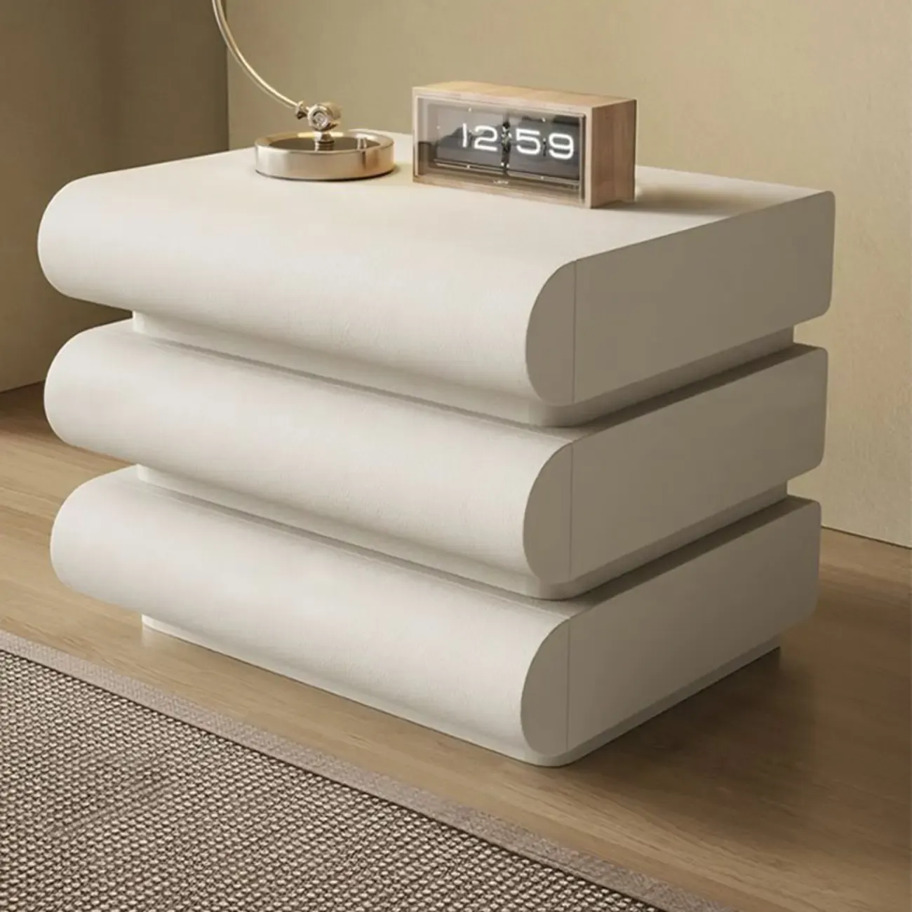 Modern White Pine Wood Leather 2-Drawer Nightstand Image - 4