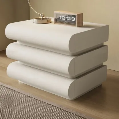 Modern White Pine Wood Leather 2-Drawer Nightstand Image - 4