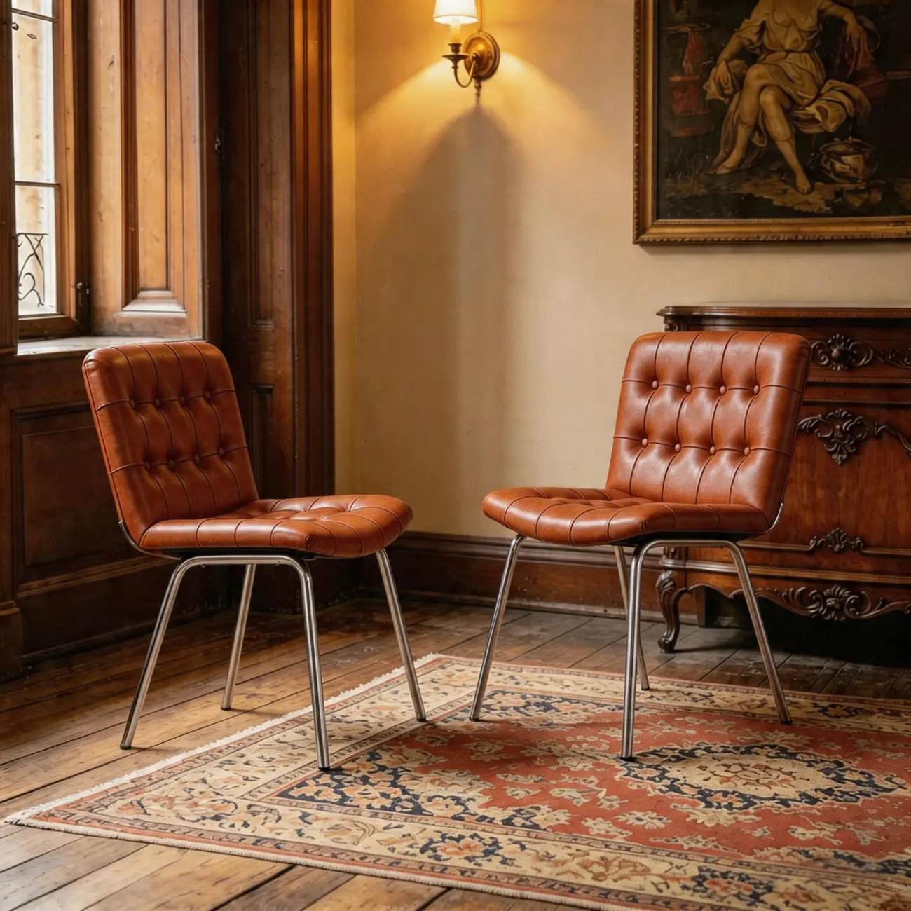 Industrial Modern Button-tufted Back Leather Dining Chairs Image - 13 | homeyfad