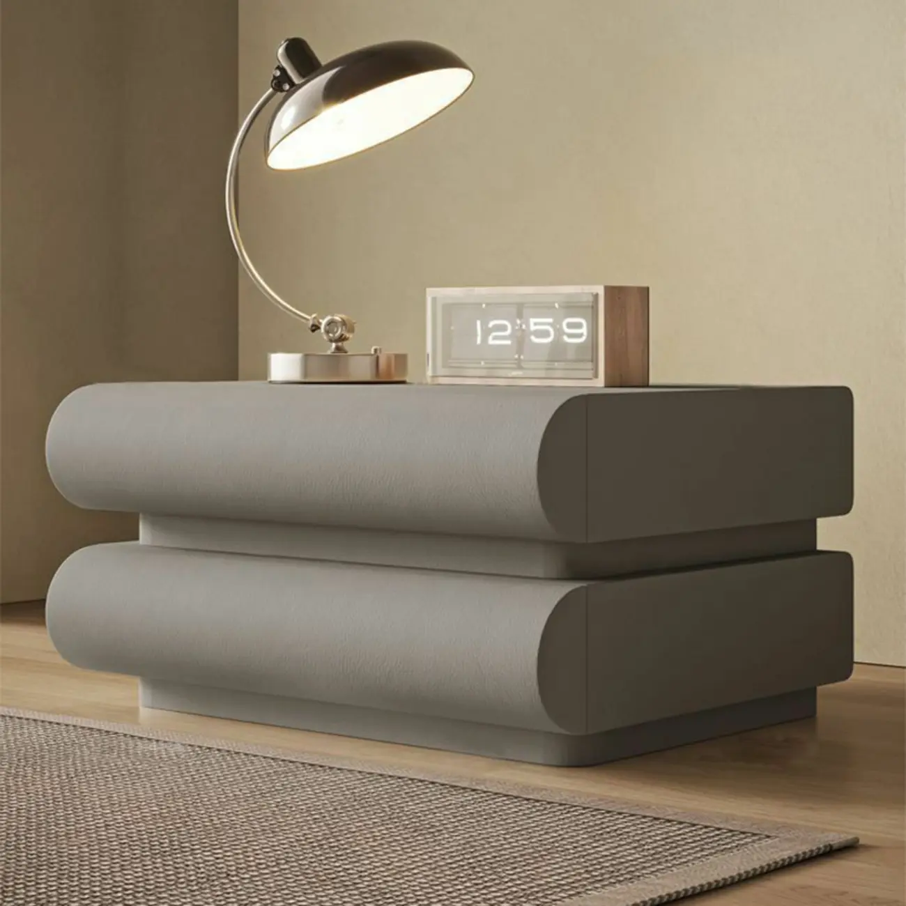 Modern White Pine Wood Leather 2-Drawer Nightstand Image - 5 | homeyfad