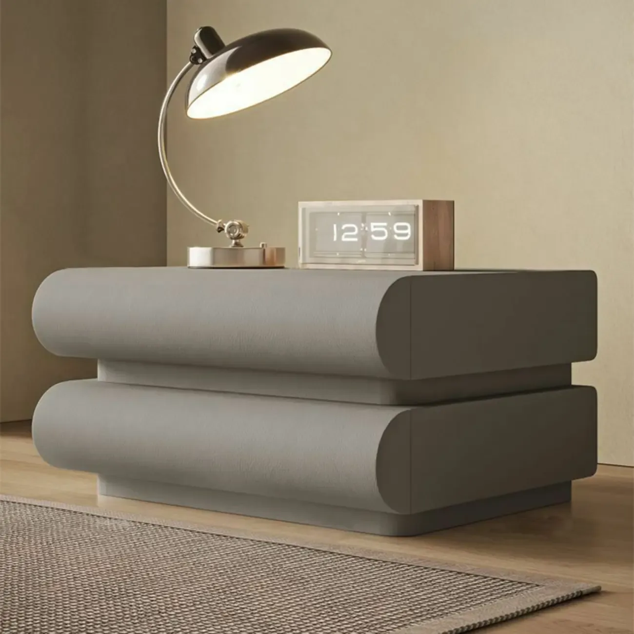 Modern White Pine Wood Leather 2-Drawer Nightstand Image - 5