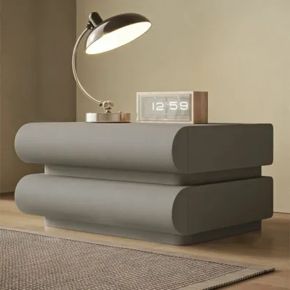 Modern White Pine Wood Leather 2-Drawer Nightstand Image - 5