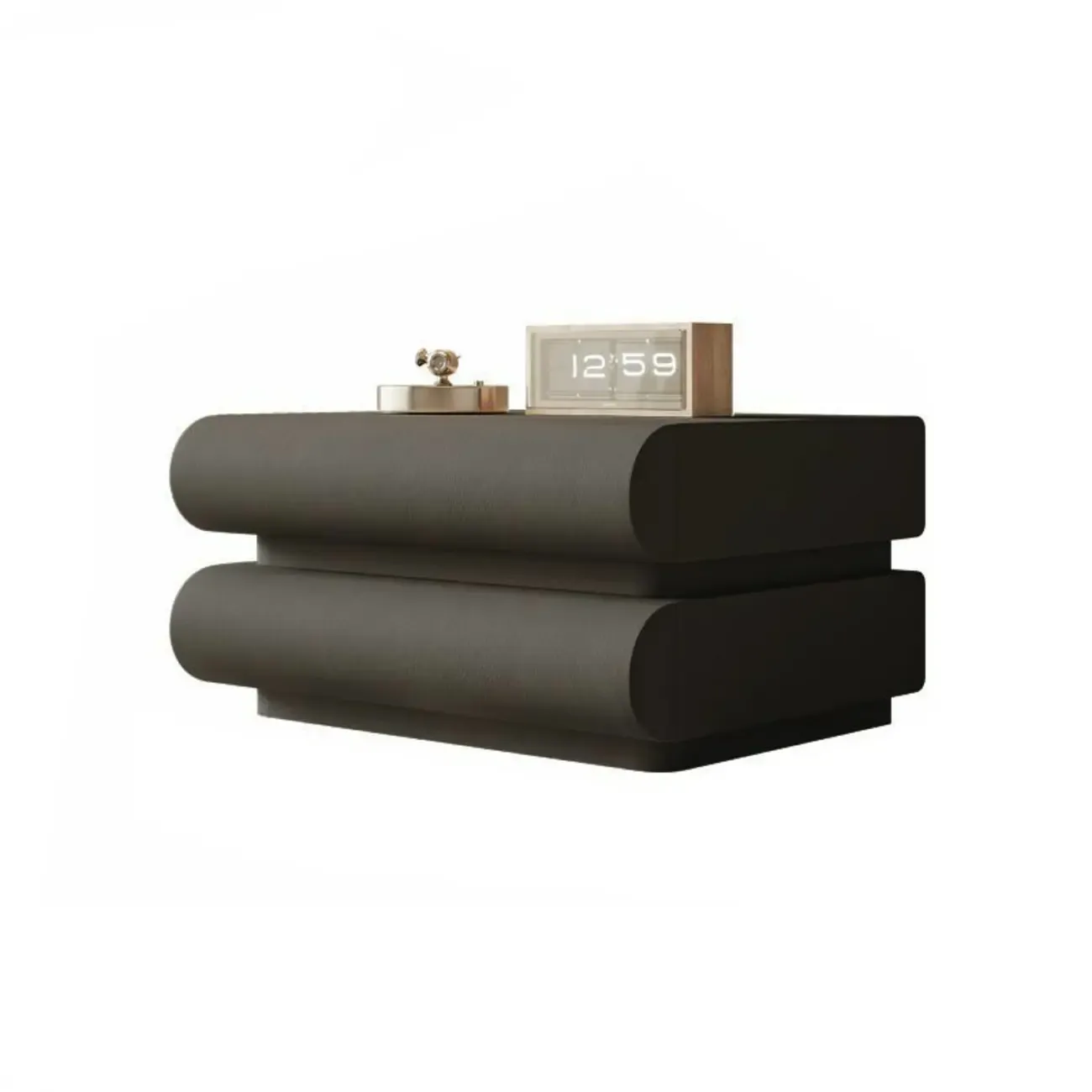 Modern White Pine Wood Leather 2-Drawer Nightstand Image - 13